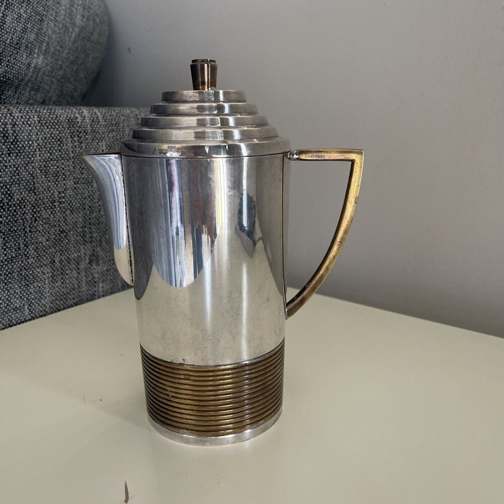 Larry Laslo Silverplate and Brass Art Deco Style Coffee Pot - circa 1980's